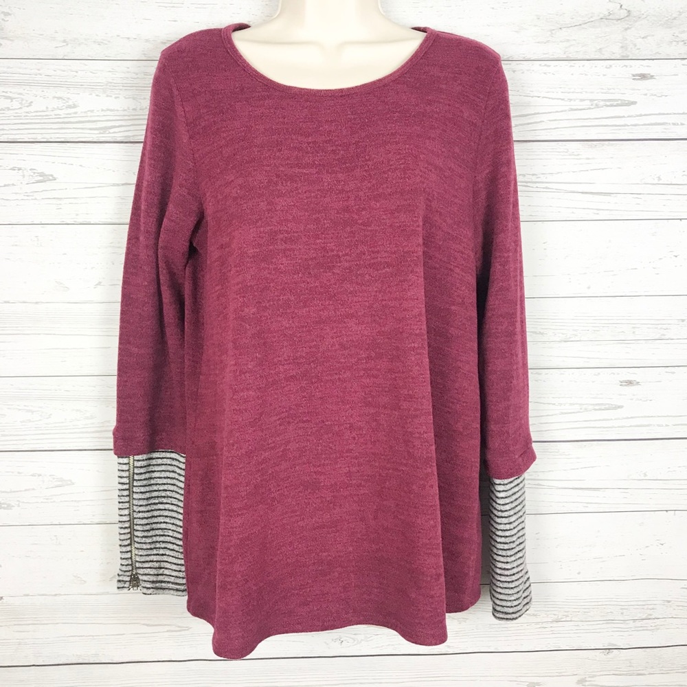 Kaileigh Mixed Media Zipper Sleeve Top